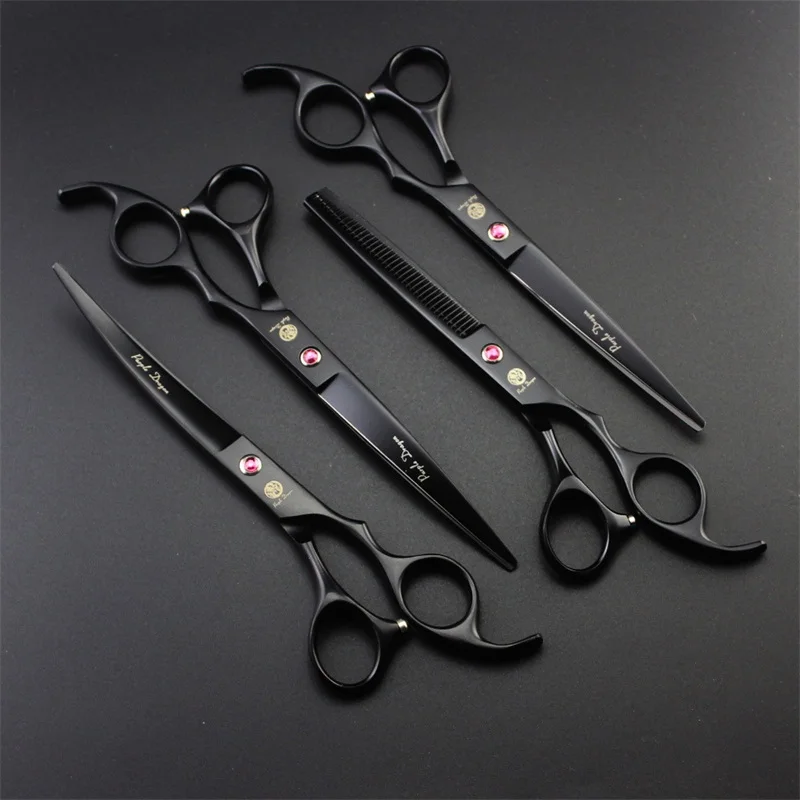 Purple dragon 7.0 inch Professional pet scissors for dog grooming High Quality Straight & Thinning & Curved Scissors 4pcsset (9)