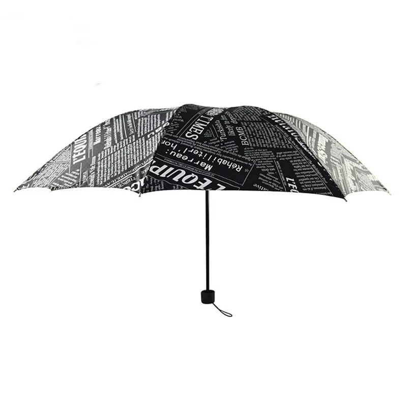 British Wind Black And White Newspaper Umbrella Folding Fashion Automatic Anti-Uv Sun/Rain Parasol | Дом и сад