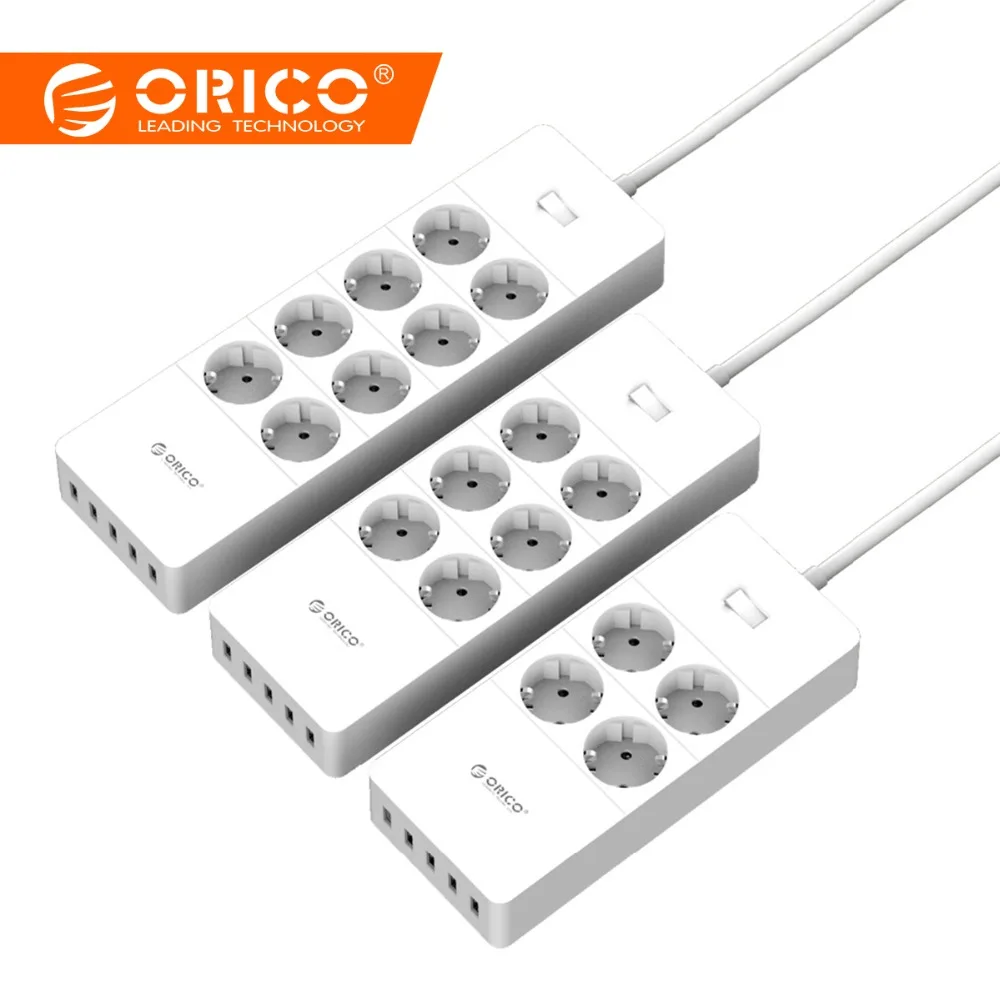 Pаспродажа ORICO Smart Мощность полосы Портативный зарядки 4 6 8 Outlets with 5 2,4 40 W USB Зарядное устройство Порты Защита от всплесков напряжения с 1,5 м Мощность шнур