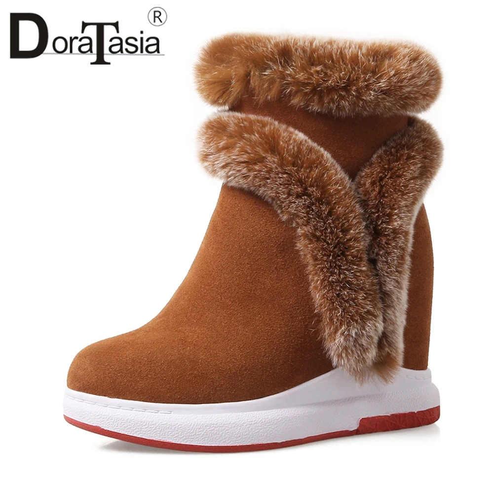 

DORATASIA Elegant Natural Cow Suede Ankle Booties Women Winter Height Increasing Shoes Woman Elegant Faux Fur Footwear 32-40