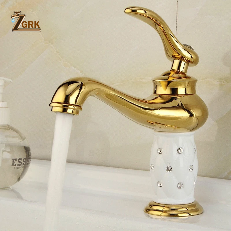 Preise ZGRK Becken Armaturen Diamant Bad Wasserhahn Gold Mischbatterie Einzigen Handgriff Heiß Kalt Waschbecken Wasserhahn Yorneiras