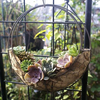 

28cm Retro Iron Moon Shape Succulent Pot Metal Hanging Planter Plant Holder