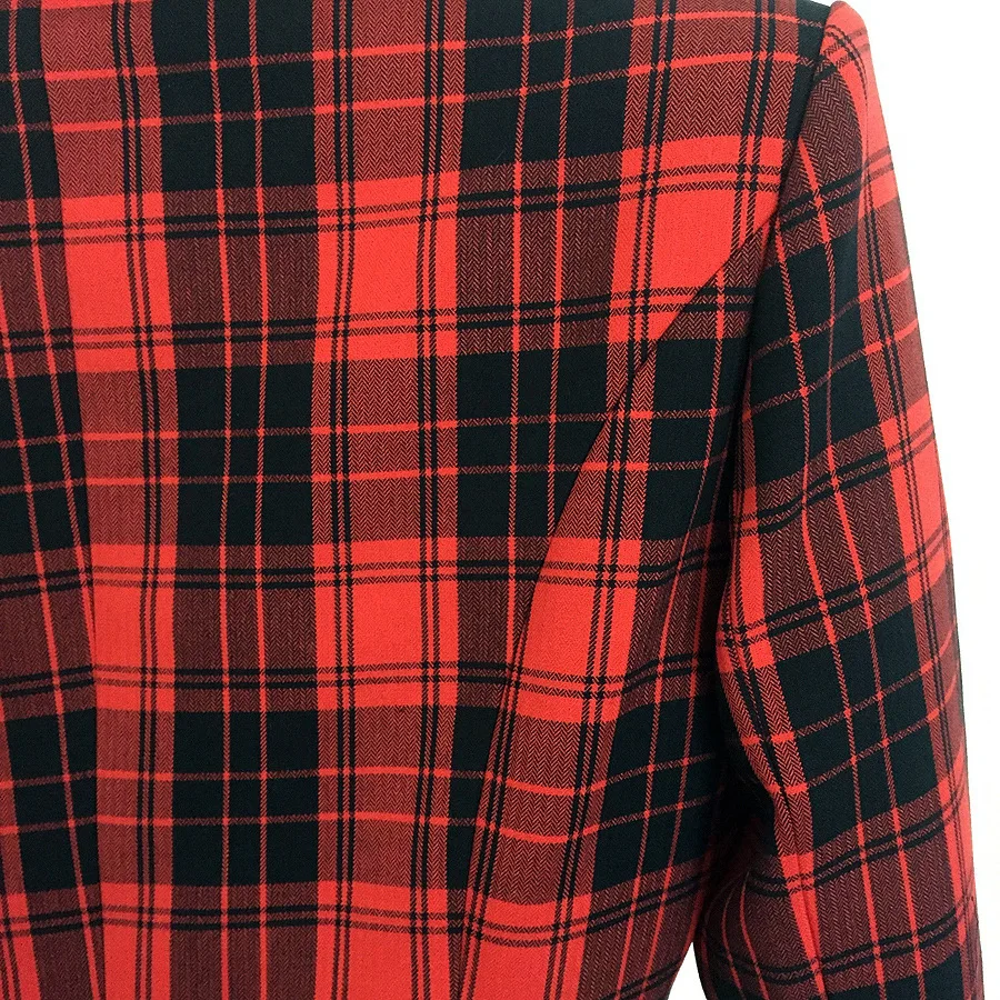  2018 Spring New Jacket Women Metal Lion Buttons Double Breasted Plaid blazer feminino