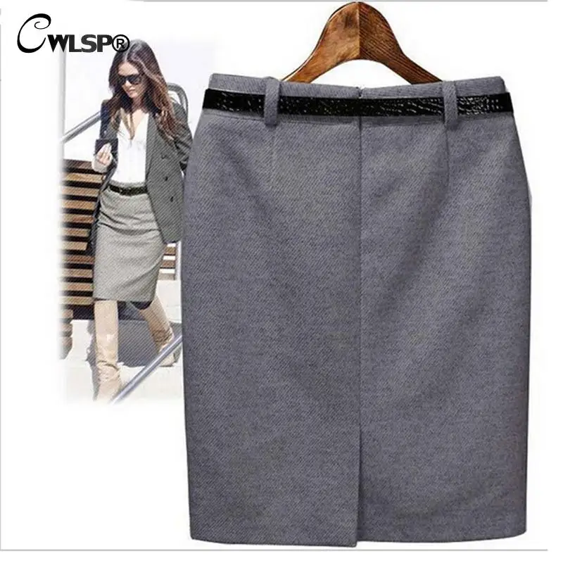 S-XXXXL Plus Size Winter Autumn Fashion Vintage Women's Medium-long High Waist Skirt Lady Women Pencil Skirt with Belt SKT365