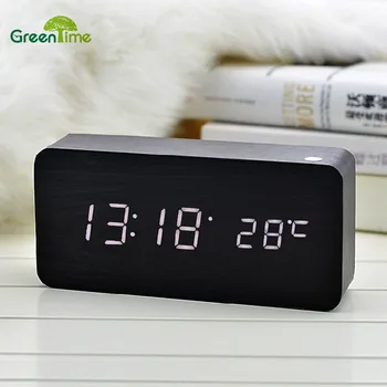 

Table Clock Wooden Creative Rectangular Electronic Clock Alarm Bedroom Bedside Table Clock Digital Luminous Clock
