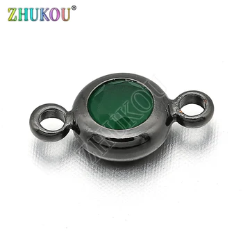 

6*11mm Brass Cubic Zirconia Round Charms Connectors DIY Jewelry Findings Accessories, Hole: 1.5mm, Model: VS234