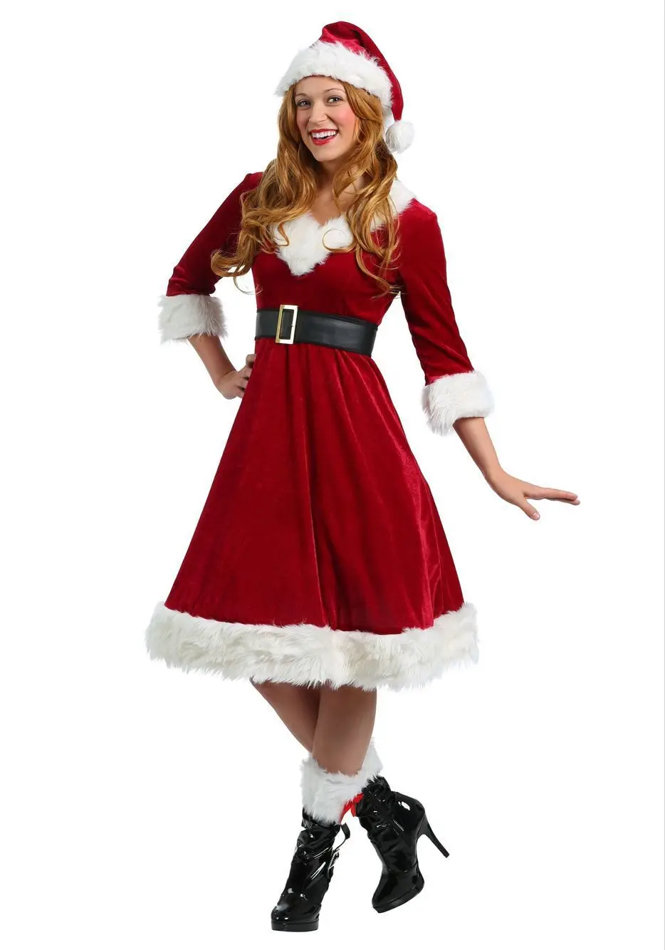 Женское сексуальное рождественское платье с v-образным вырезом для ночного клуба, сценического шоу, костюм на Хэллоуин, новогодняя униформа - Цвет: Красный