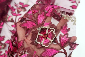 

BEAUTIFICAL High end party dress lace fabric with stones french lace fabric with beads 2018 3d flower tulle lace 5yards/lot BN69