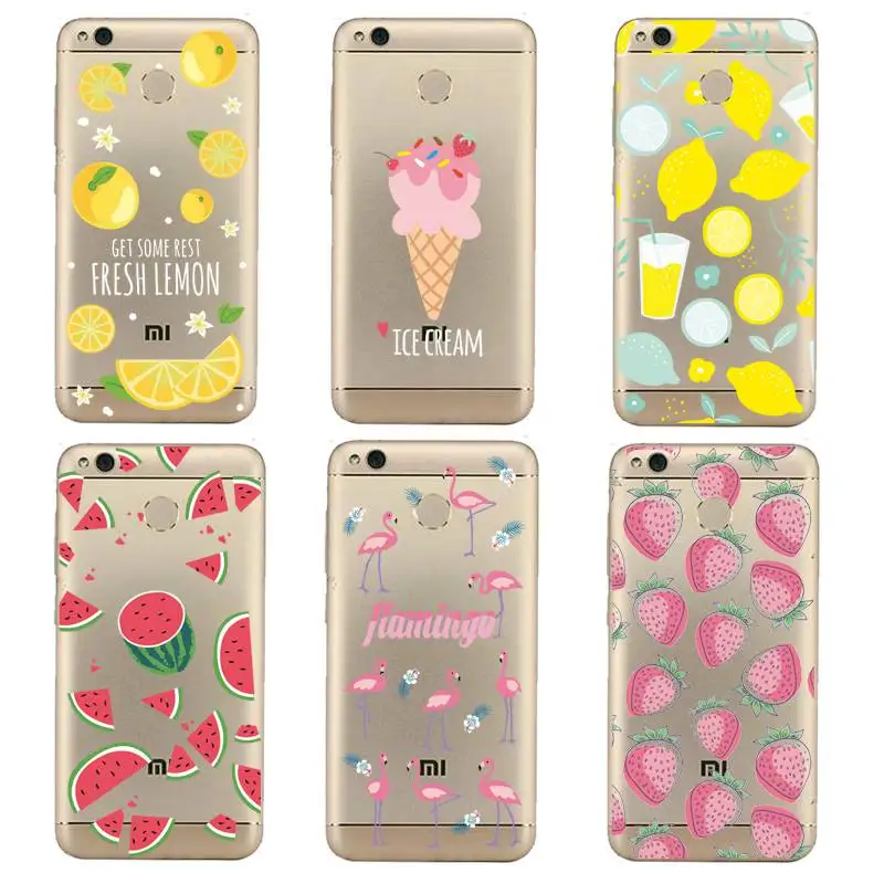 Lemon Soft Clear TPU Phone Case For xiaomi redmi 4x 4a note5a note4x 5s mi6 note3 Flamingo Orange Printed Cover Free Shipping | Мобильные