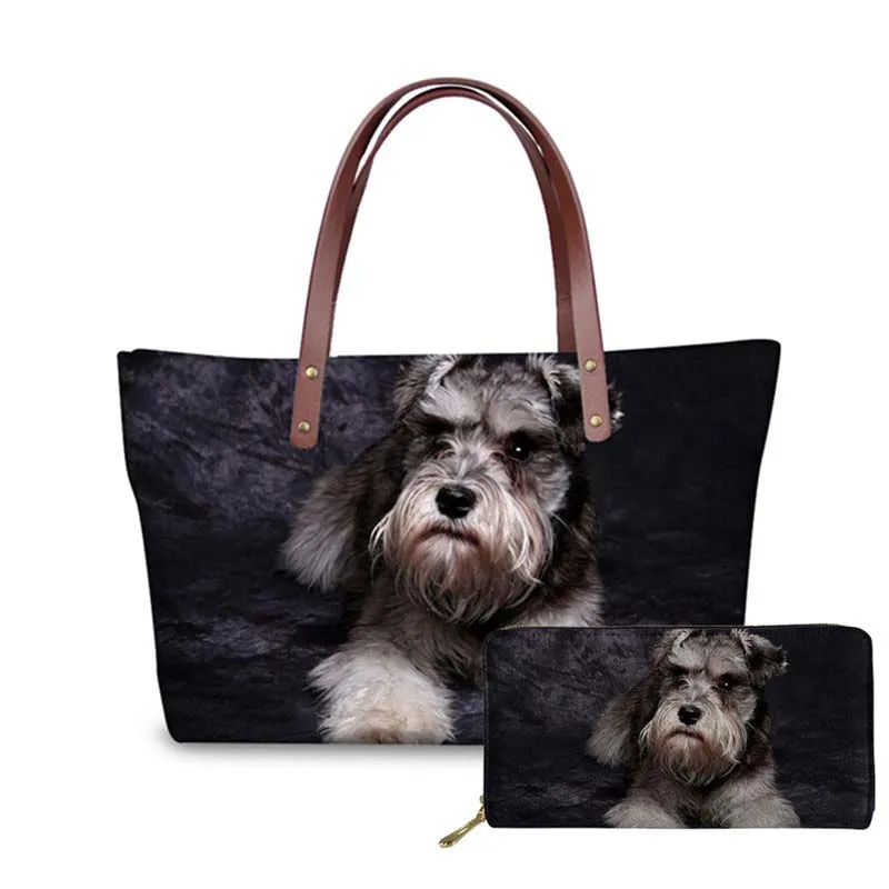 NOISYDESIGNS Schnauzer Cute Dog Top-handle Bags Luxury Handbags Women Bags Designer Big Casual Tote Bag for Female Shoulder Bags - Цвет: H204ALZ21