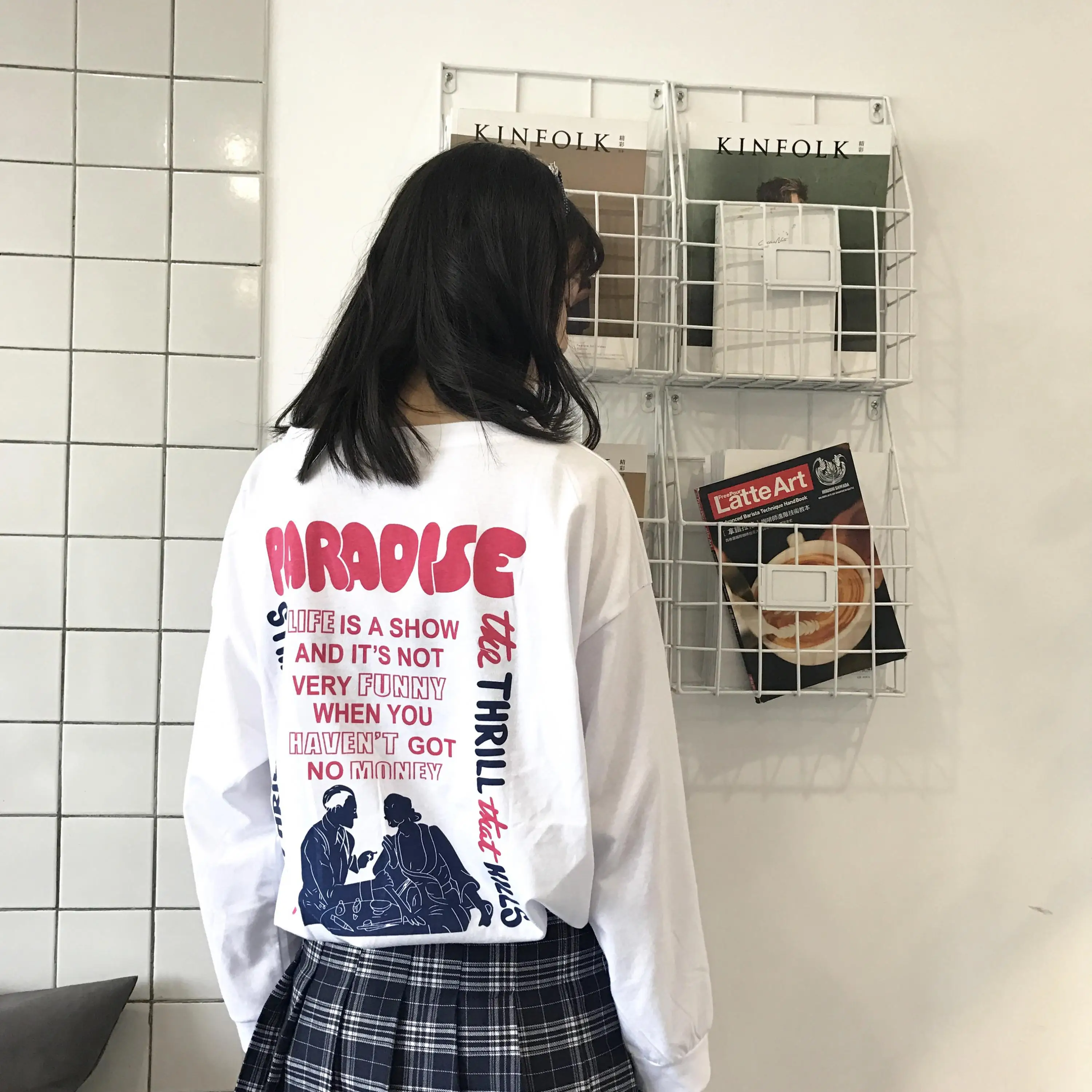

2017 Autunm Cotton New Fashion Thin Letter Printed Back Loose Causal Basic Simple Long Sleeve Female T-shirts