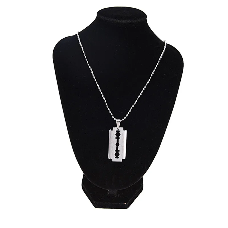 

JETTINGBUY Hot Sale Razor Blade Necklace Men Jewelry Fathers Day Gifts For Dad Trendy Silver Color Pendant & Chain