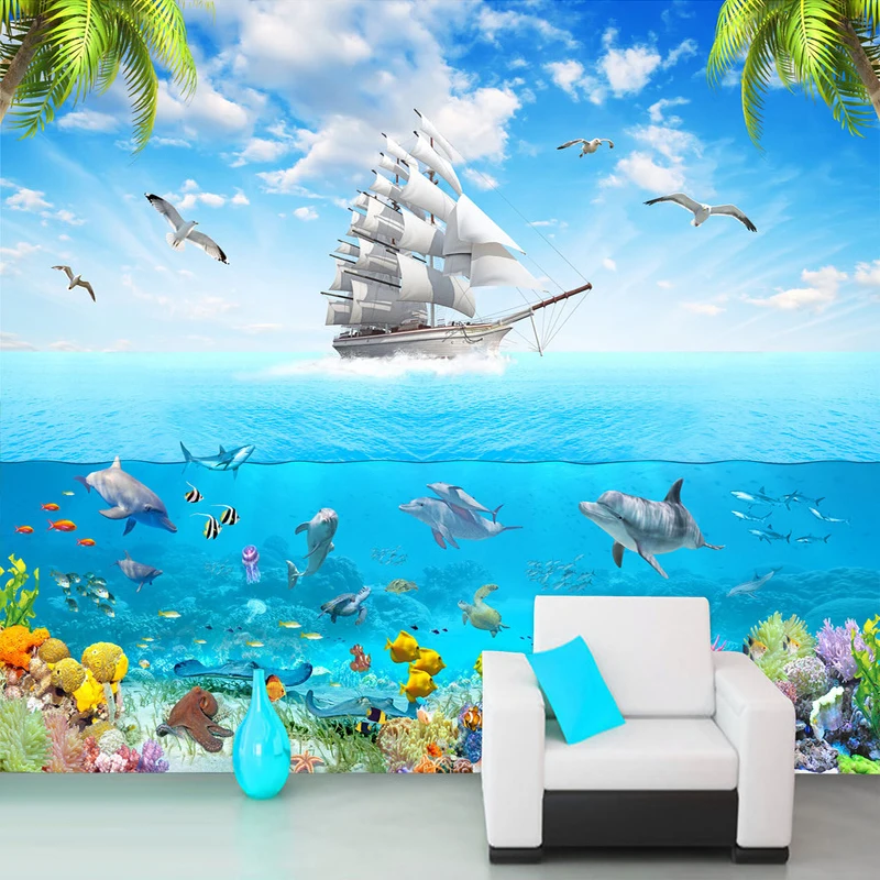 Пользовательские обои фрески 3D Чайка парусный подводный мир дельфин фото