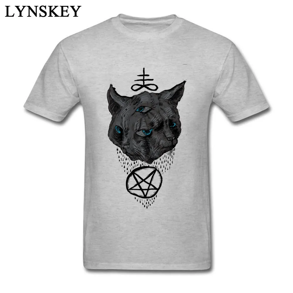 Men's Tops T Shirt Funky Funny T Shirts 100% Cotton O Neck Short Sleeve Crazy Janus Satan Cats Clothing Shirt Top Quality Janus Satan Cats grey