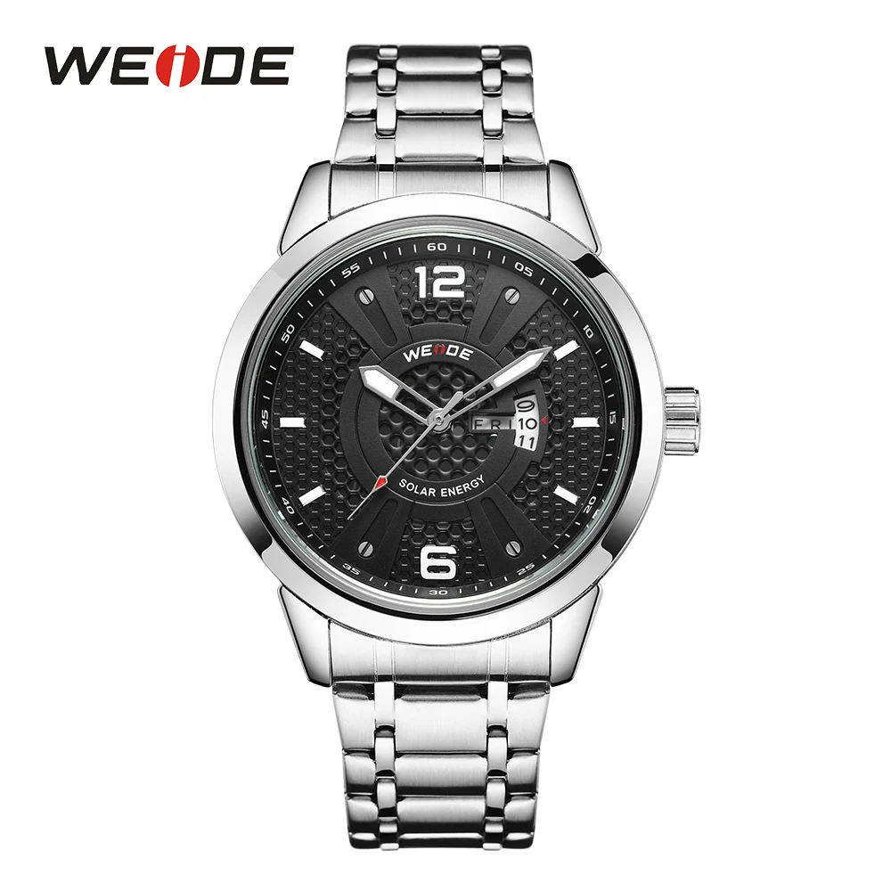 

WEIDE Quartz Solar Business Casual Luxury Brand Resistant Clock Men Analog Clock Week Calendar Waterproof Stainless Steel Watch