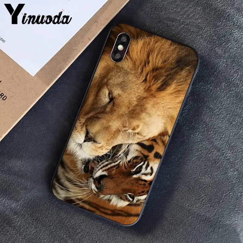 Yinuoda Lion tiger Модный милый животный черный чехол для телефона чехол для Apple iPhone 8 7 6 6S Plus X XS MAX 5 5S SE XR чехлы