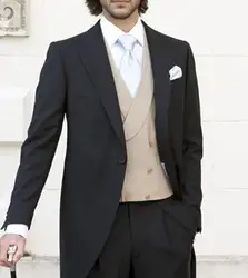 На заказ смокинг для мужчин ретро суд жениха Slim Fit Свадебное платье банкетный костюм 3 предмета (куртка + брюки для девочек жилет)
