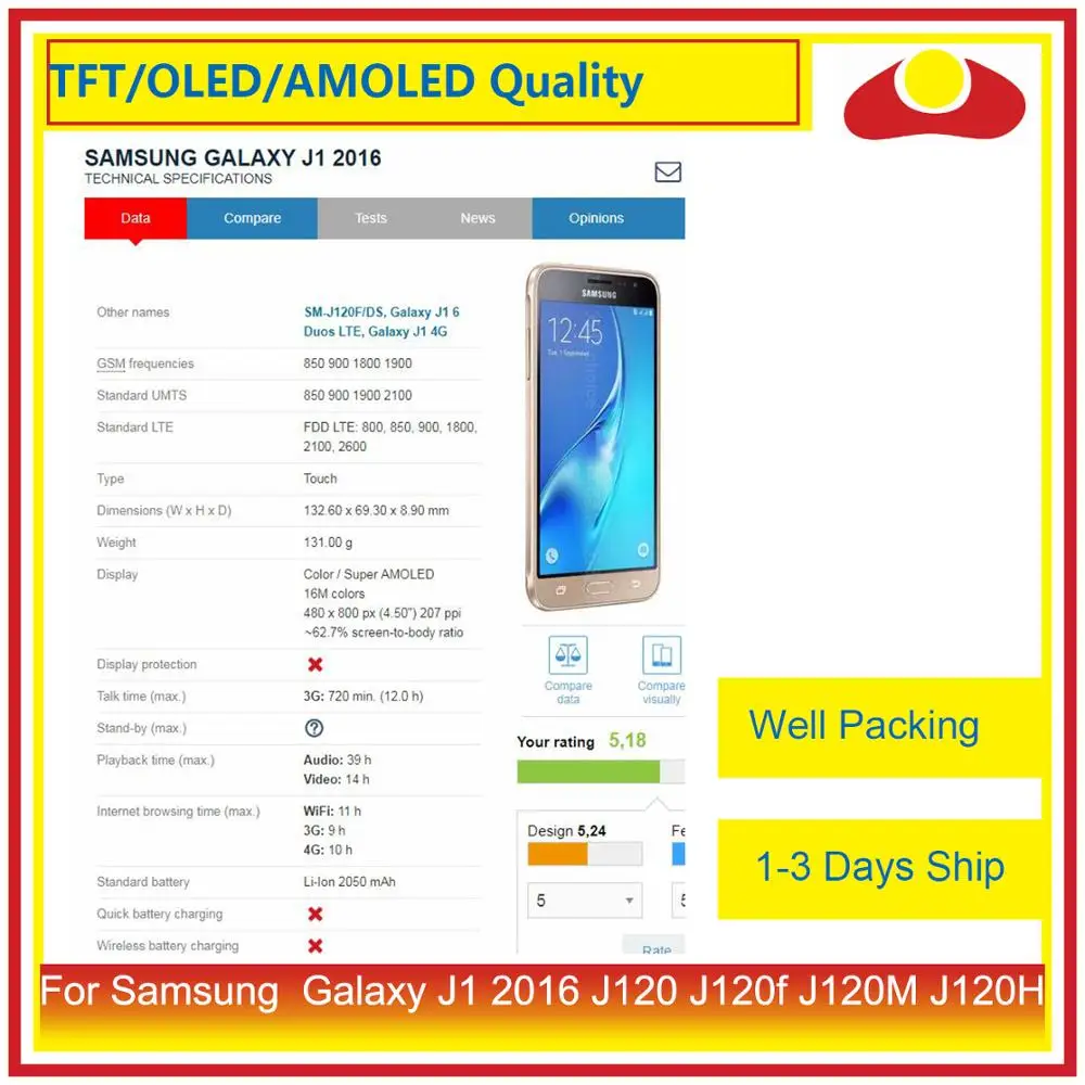 10 шт./лот 4," для Samsung Galaxy J1 J120 J120f J120M J120H ЖК-дисплей с сенсорным экраном дигитайзер панель в сборе