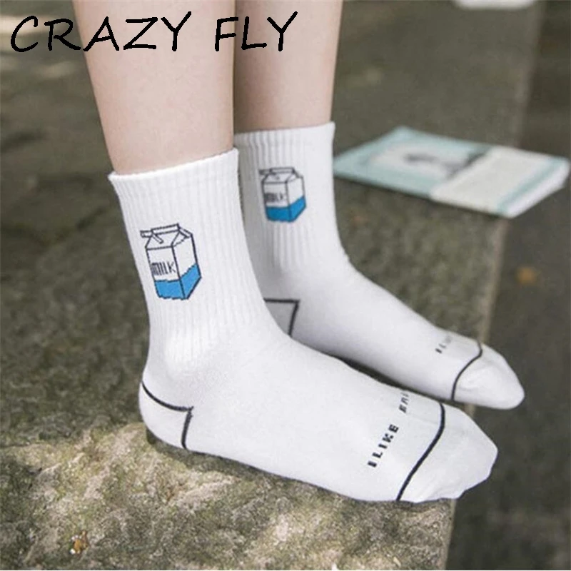 Женские хлопковые носки с рисунком, милые Креативные носки с надписью, Белые Носки с рисунком фруктов, женские носки Harajuku, Короткие забавные носки, Новинка