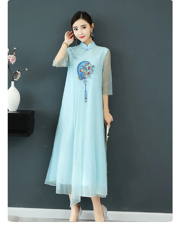 Лето вьетнамский аозай Вьетнам Чонсам народный стиль больше qipao платье для женщин стиль