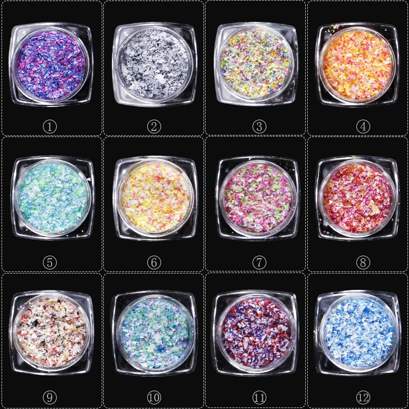 

New 1 Set 12 Bottle Colorful Broken Snowflakes For Women Nails Art Decals DIY Decorations Shining Sequins Manicure Nail Stickers