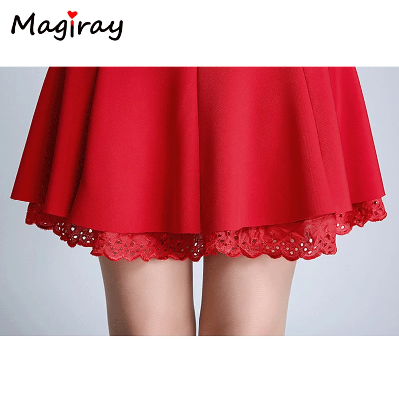 Magiray, юбка с высокой талией, женская, трапециевидная, кружевная, плиссированная,, мини-юбка, каваи, Харадзюку, красная, черная, женская, размера плюс, элегантная юбка C86