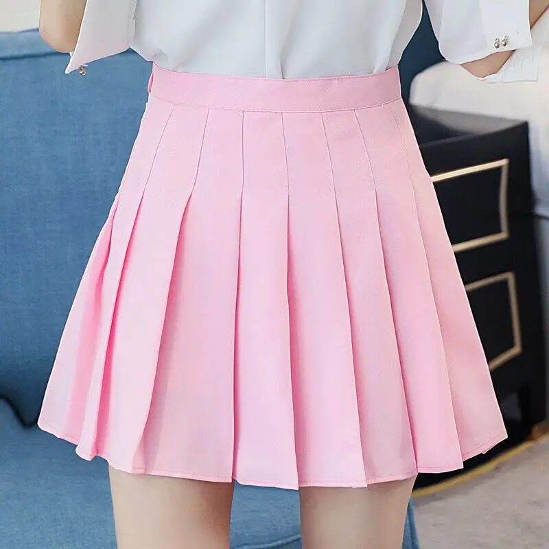 Летняя женская юбка в консервативном стиле с высокой талией, прошитая юбка, Студенческая плиссированная юбка, Женская милая танцевальная одежда для девушек - Цвет: pink