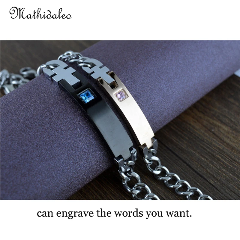 

Custom Name Personalized Engraved Lovers' Bracelet Zircon Stainless Bracelet Bangle Female& Male Accessory Wholesale RX108