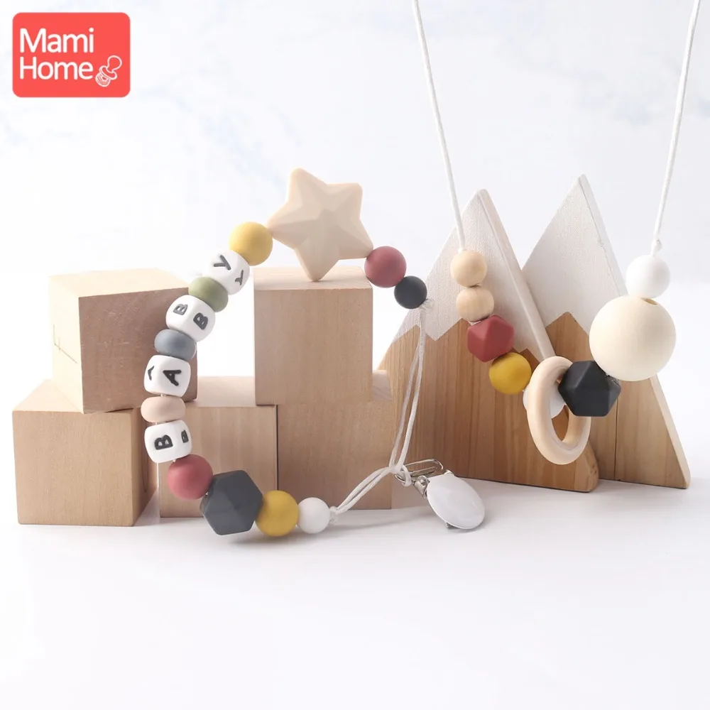 

mamihome 1pc Baby Necklace Pacifier Chain Christmas Gift Wooden Teether BPA Free Custome Baby Name Pacifier Clip Baby Teething