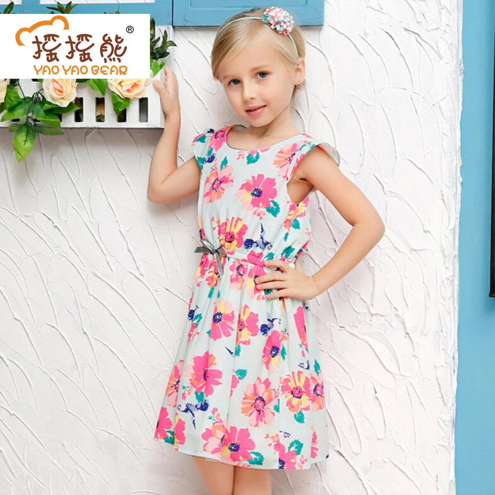 

Flower Girls Dress Sweet Children Clothing Flower Print Summer Dress Girl Kids Clothes Girls Princess Dress 2-6T