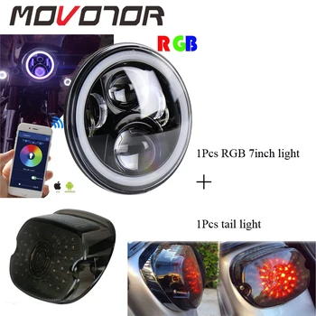 

1 x 7inch Motorcycle Headlight RGB halo Mobile APP Remote and 1 x Smoked Laydown Led Tail Light for Harley Touring Street Glide