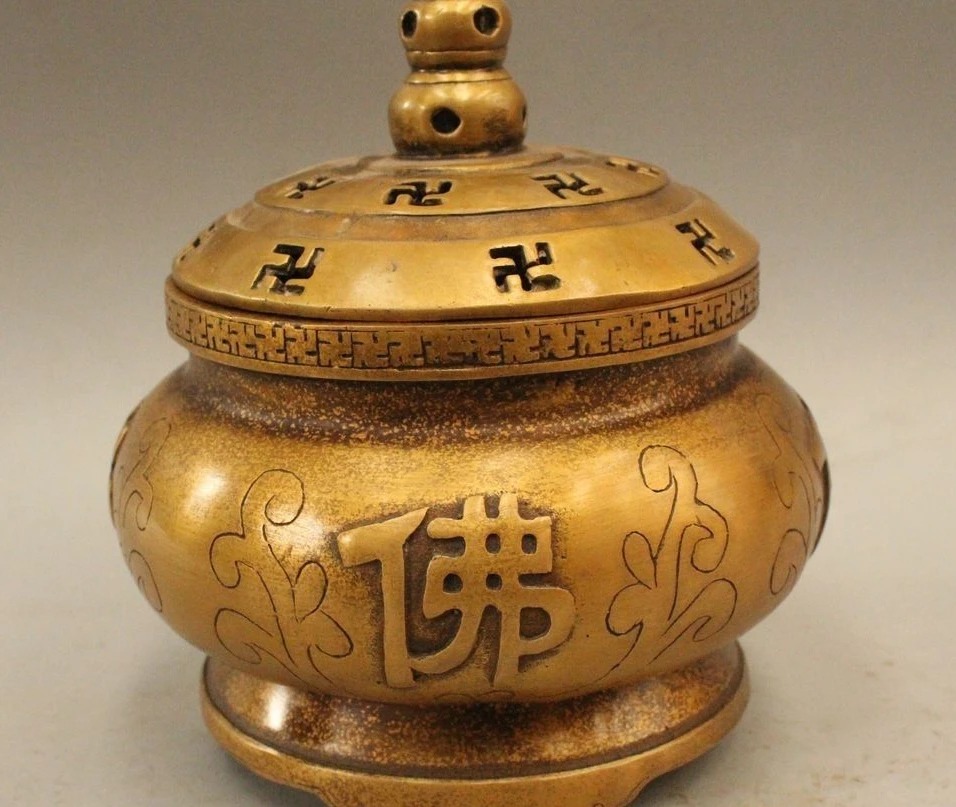 

7"Marked China Chinese Tibet Bronze Buddha Incense Burner Censer Statue