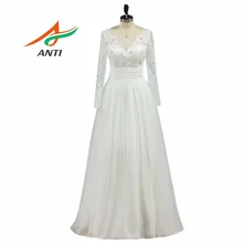 ANTI High-quality Lace Ball Gown Wedding Dress With Long Sleeves V-neck Beading Detachable skirts Robe De Mariee Bridal Gowns