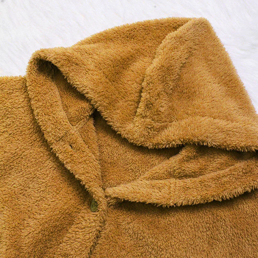 Feitong пушистое модное женское пальто на пуговицах пушистый хвост Топы пуловер с капюшоном свободный свитер пальто зимнее плюшевое пальто для женщин