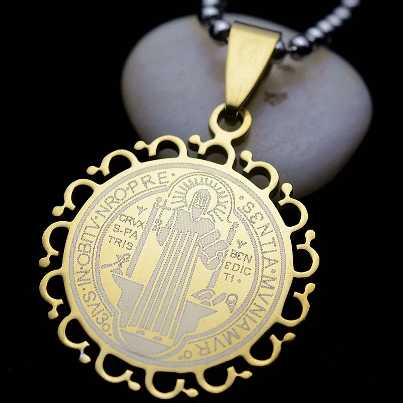 Golden TOne Stainless Steel Catholic Patron Saint St. Benedict Holy