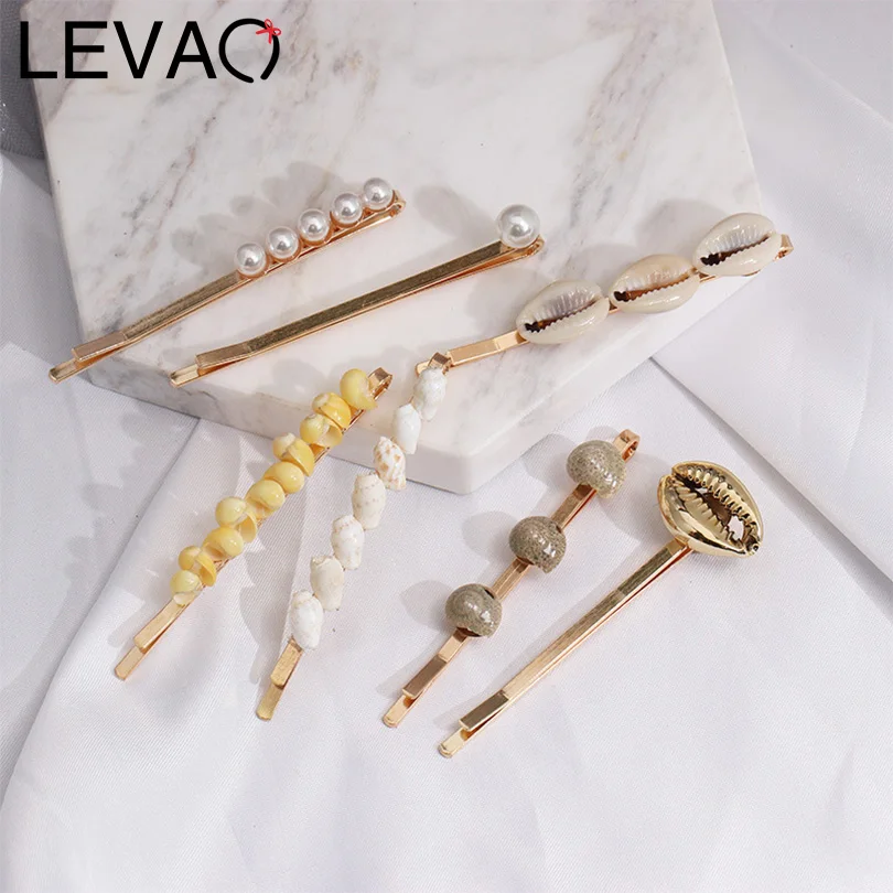 

LEVAO Korean Pearl Shell Conch BB Clip Women New Side Bangs Headwear Barrettes Hair Clip Hairpins Girls Hairgrips Accessories