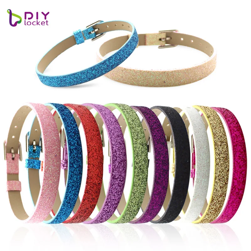 

diylocket 8MM PU Leather Glint Wristband Bracelets Can Choose 10 Color 20 pieces DIY Accessory Fit Slide Letter charms LSBR05*20