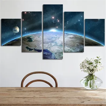 

5 Panel Modern Wall Art Pictures Home Decor Posters Universe The Earth Starry sky Living Room HD Printed Painting