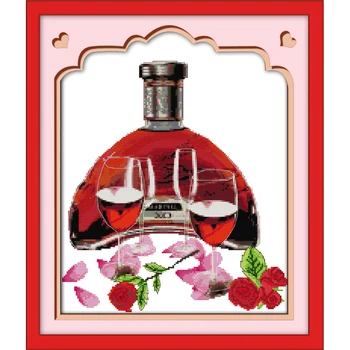 

Joy Sunday Roses red wine Chinese cross stitch kits Ecological cotton stamped printed 14CT 11CT DIY wedding decoration for home