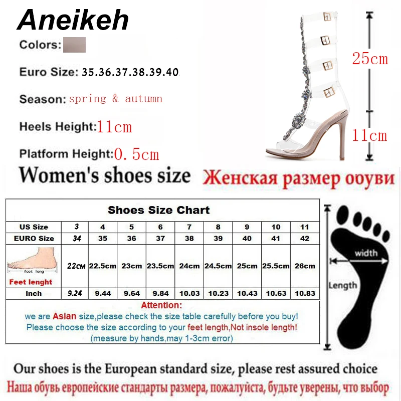 Aneikeh/пикантные босоножки на высоком каблуке; женские прозрачные сандалии-гладиаторы на ремешке с пряжкой; Летние свадебные сапоги с открытым носком, украшенные стразами