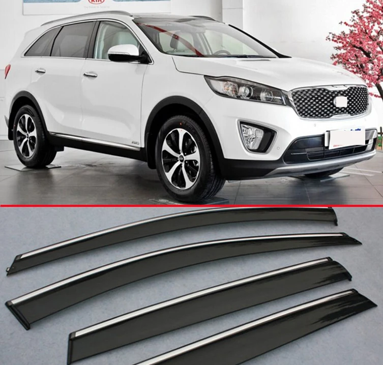 Sun Chrome Side Window Visor Vent Guards Rain for Kia Sorento SUV 2011-2015 Sun Chrome Side Window Visor Vent Guards Rain for Kia Sorento SUV 2011-2015