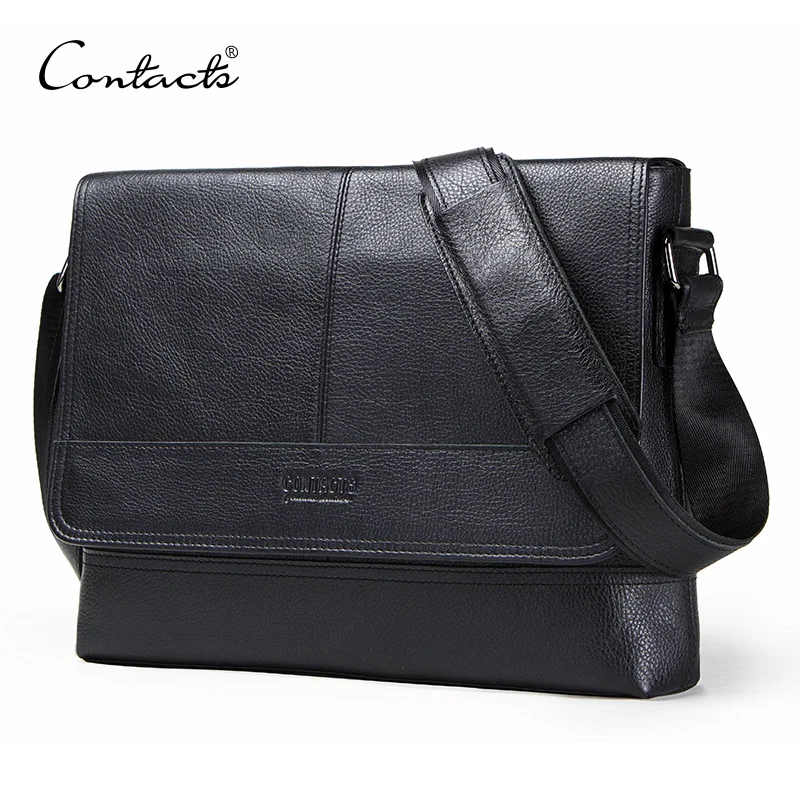 Cheap  CONTACT'S genuine leather men's shoulder bag for laptop 12'' crossbody bags male bolsa top quality 