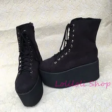 Обувь в стиле панк; большие размеры; специальная обувь на заказ; Черная замшевая обувь на толстой высокой шнуровке; an1381-2 обувь на платформе под заказ