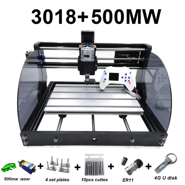 DIY CNC 3018 Pro Max 3 оси PCB фрезерно-гравировальный станок GRBL управления с 500 МВт/2500 мвт/3500 МВт/5500 МВт/15 Вт лазерная мышь - Цвет: P3018-500mw