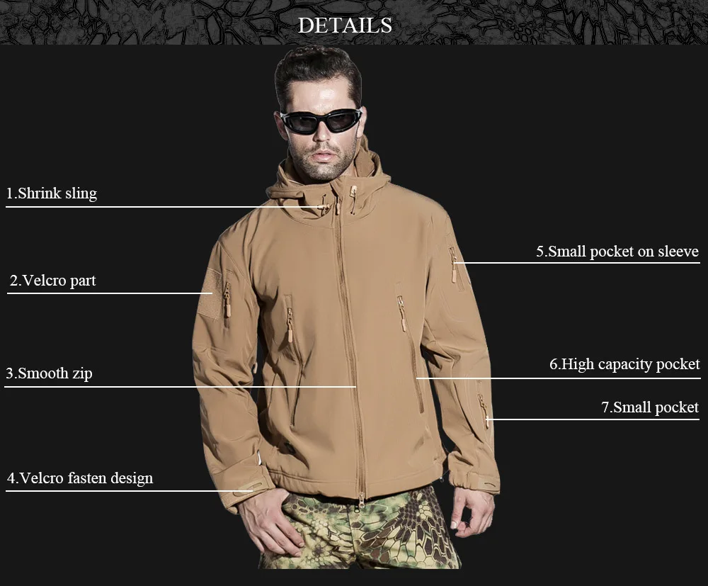 Men Military Tactical Softshell Jackets Outdoor Waterproof Sports Camouflage Hunting Camping Hiking Trekking Jacket Windbreaker