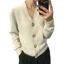 19 свитер женский вязаный с длинными рукавами v-образный вырез сплошной цвет короткий кардиган Мода Дикий осень и зима пальто