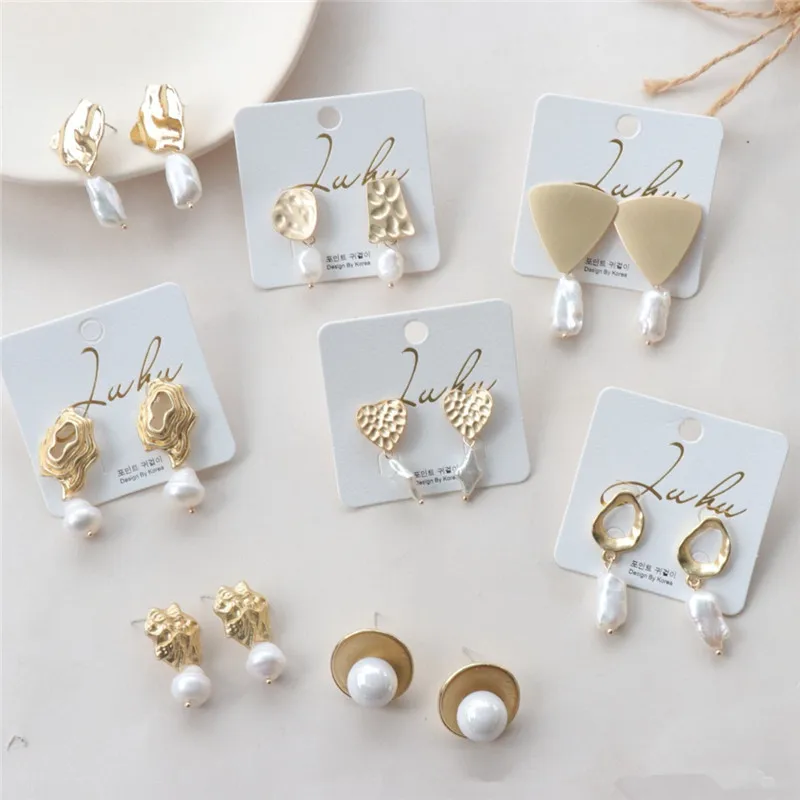 

2019 Baroque Earring Matte Gold Natural Freshwater Pearl Earrings for Women Love Heart Long Drop Earings Korean Wedding Jewelry