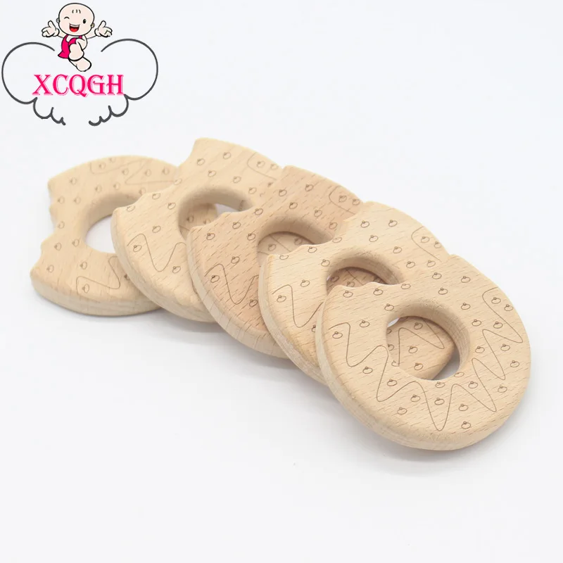 

XCQGH 5/10Pcs Donut Wooden Teethers DIY Baby Chew Teething Bracelet Pendant Necklace Wood Baby Teether Toys