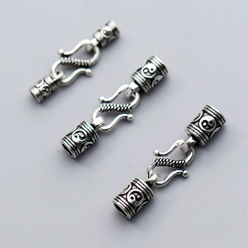 

925 Sterling Silver High Quality Round Leaher Cords Clasp End Beads 26mm 30mm 32mm Necklace Connector Clasps DIY Jewelry Making
