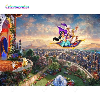 

Fairy Tale World Background Photo Princess Jasmine with Aladdin Small Town Ancient Castle with Twinkle Twinkle Stars Backdrops